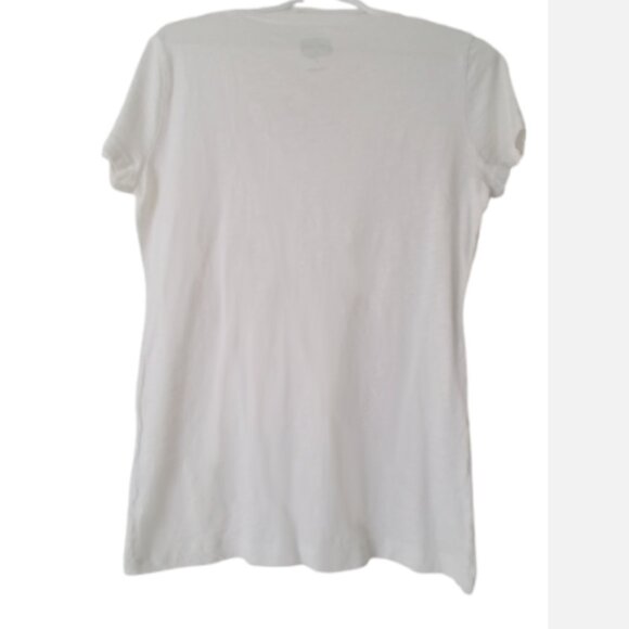 Tommy Hilfiger White V-Neck Short Sleeve T-Shirt, Pearl & Pink Floral Detail, M - Picture 7 of 9